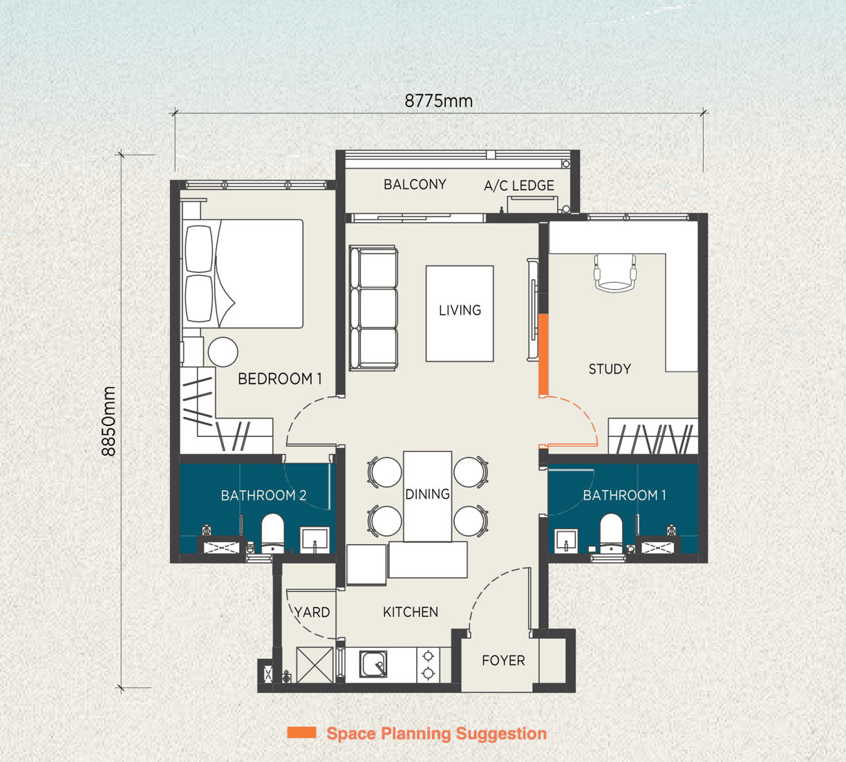 Floor plan of The Capehauz Type A1 · with balcony, 700 sq ft